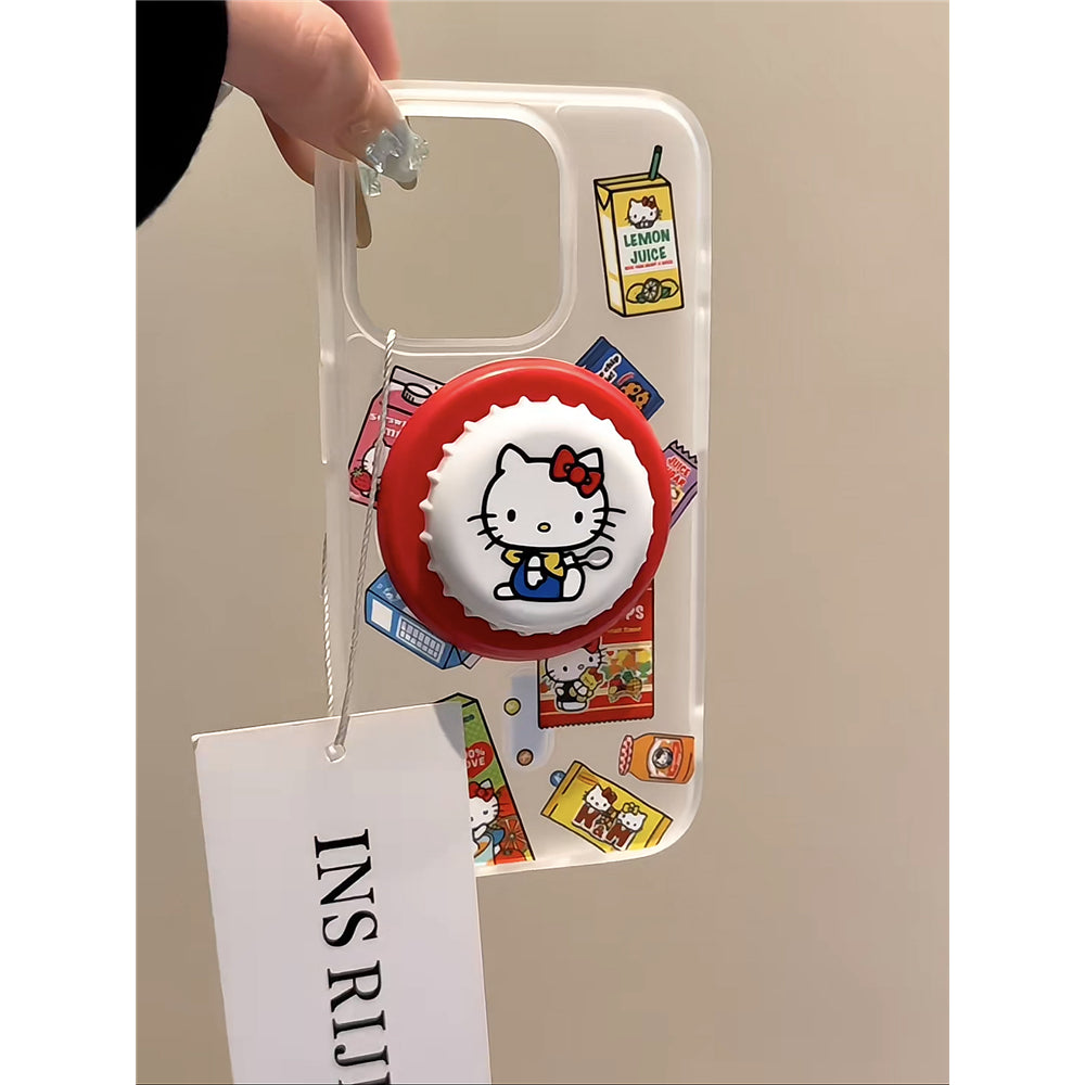 Ameigas Snack Lid Kitty Stand Case - Cute Cat & Bottle Cap MagSafe Cover for iPhone