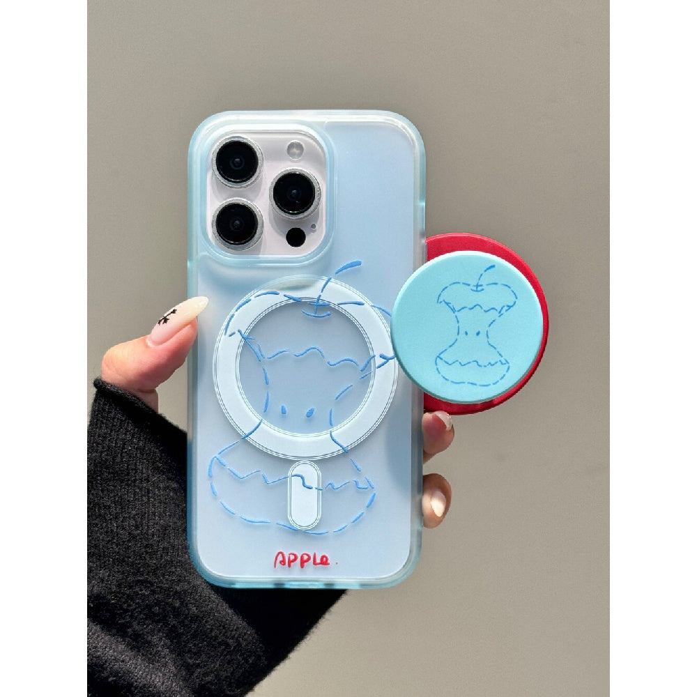 Ameigas Haze Blue Case - Minimalist Line Art & Apple Core Print with Magnetic Matte Finish