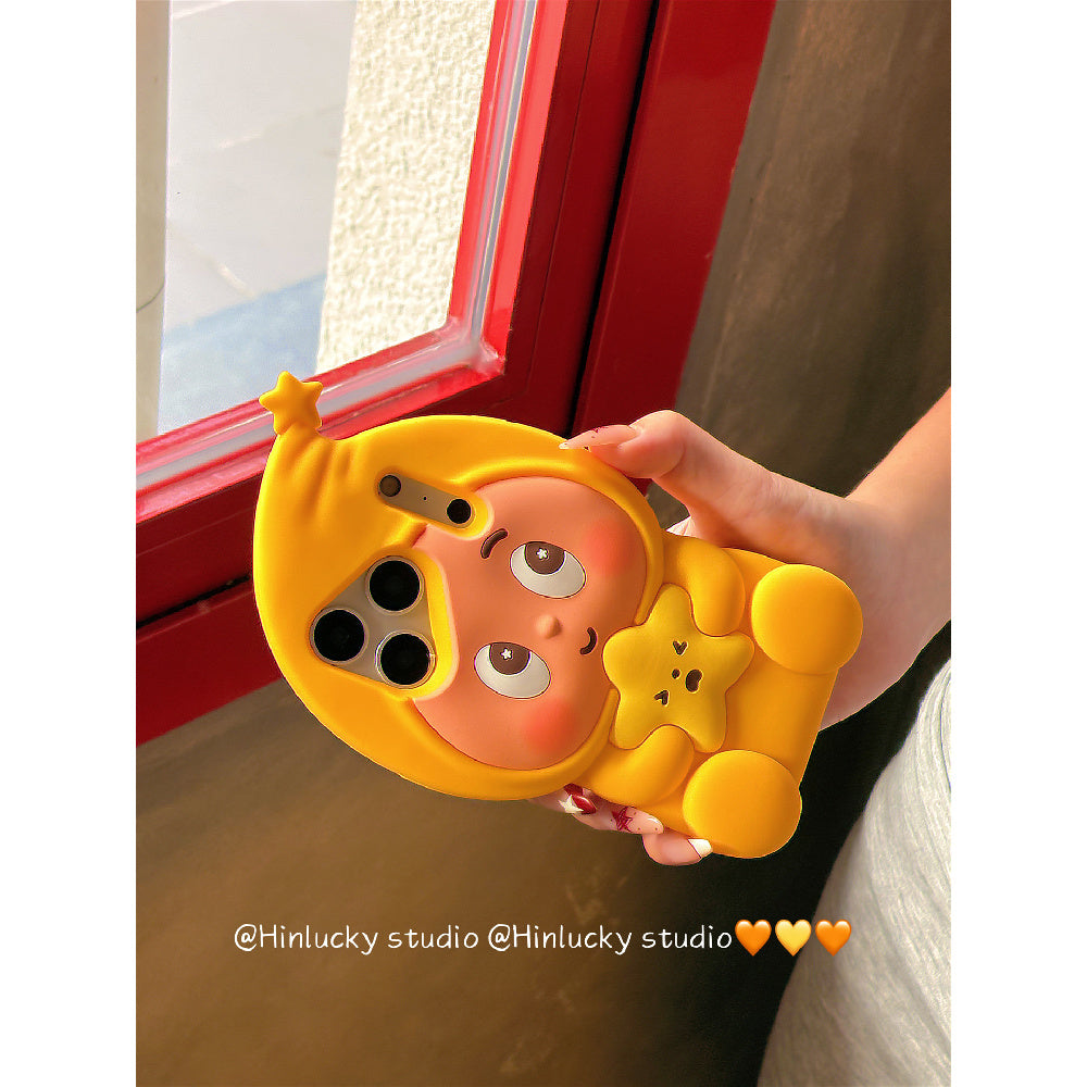 Ameigas Sunny Starfolk Case - 3D Cartoon Yellow Star Character Silicone Cover for iPhone