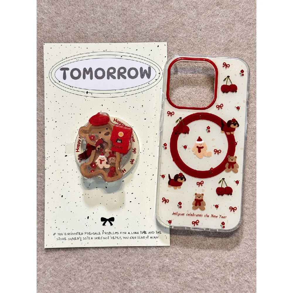 Ameigas Cute Cherry Bear & Dachshund Magnetic Stand Phone Case - Ameigas