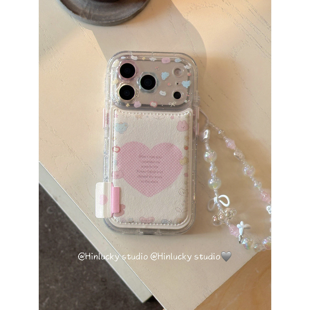 Ameigas Pink Love Beast Case - Playful Animal & Hearts with Detachable Chain