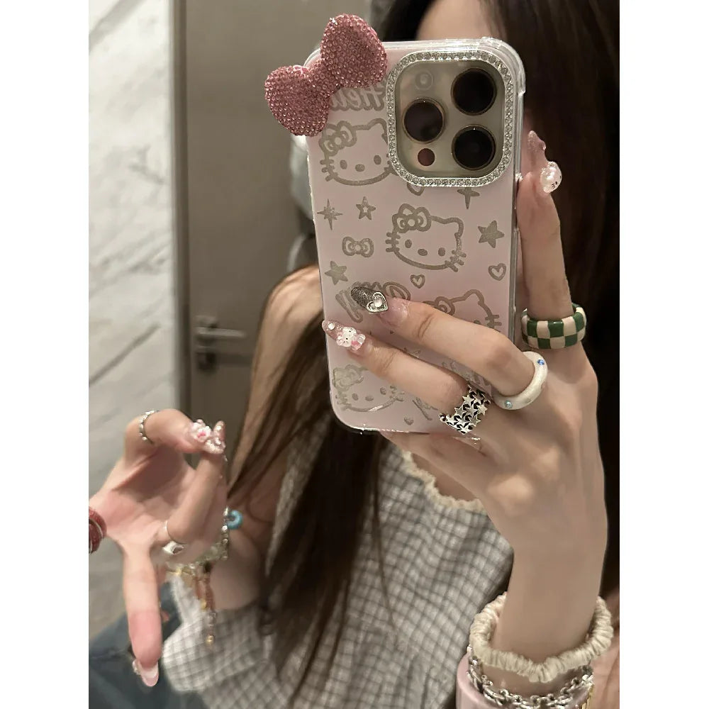 Ameigas Cute KT Cat 3D Crystal Bow Protective Phone Case - Ameigas