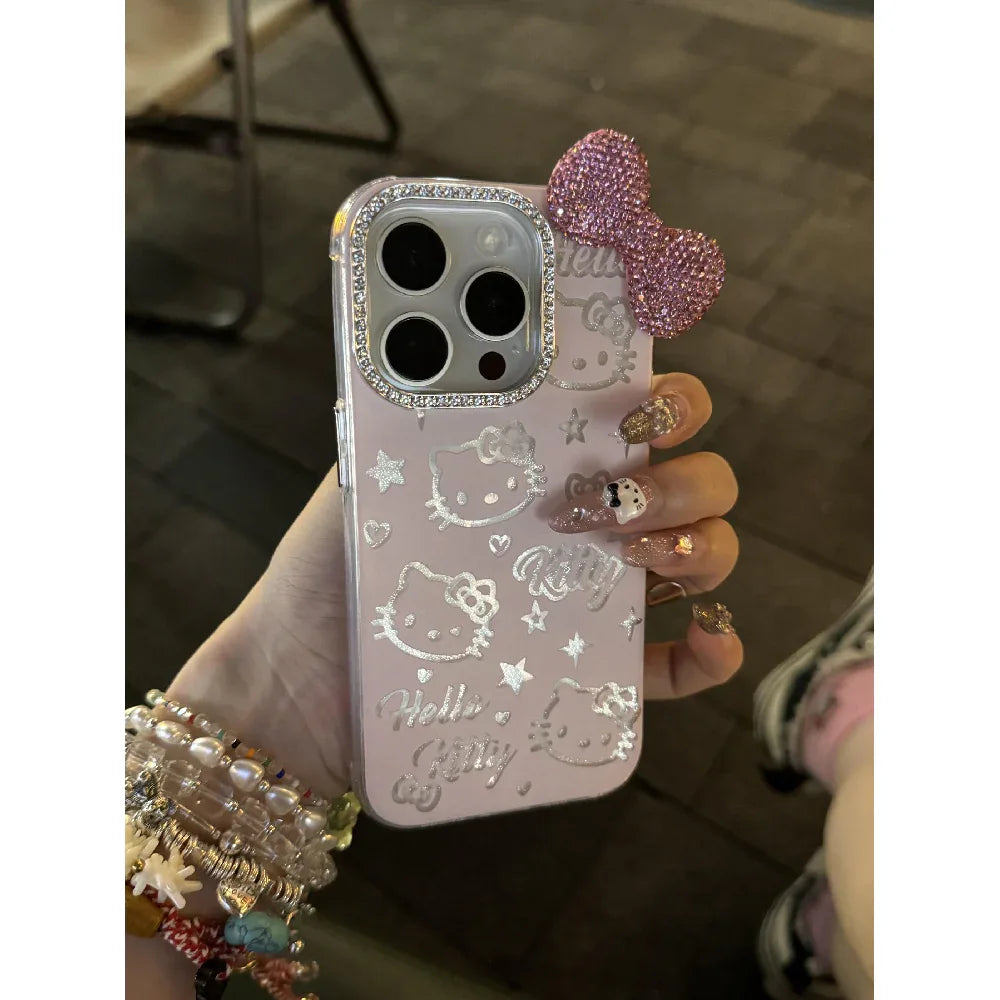 Ameigas Cute KT Cat 3D Crystal Bow Protective Phone Case - Ameigas