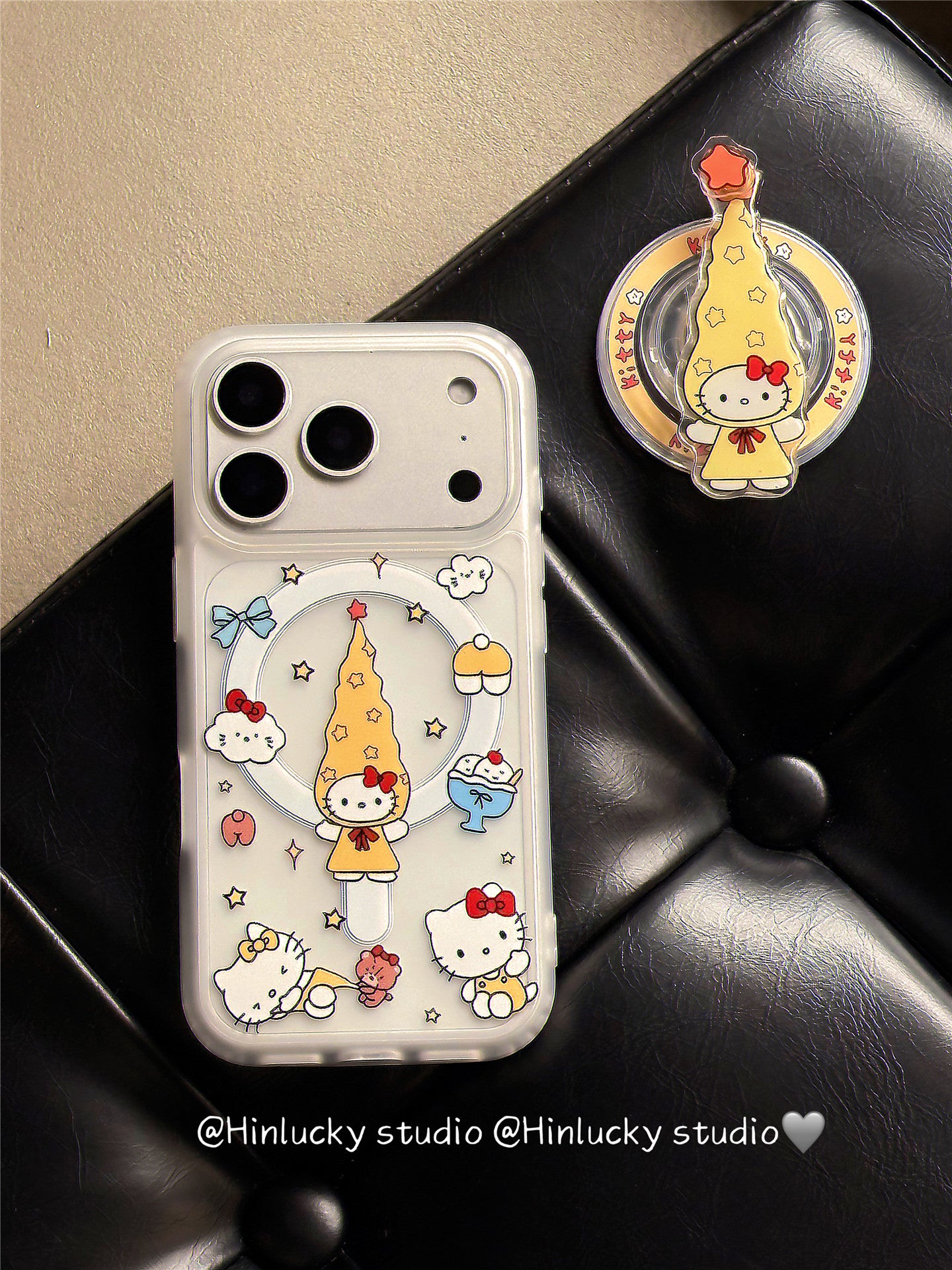 Ameigas Twirling Star Kitty Case - Long Hat Cat Rotating MagSafe Stand & Silky Cover