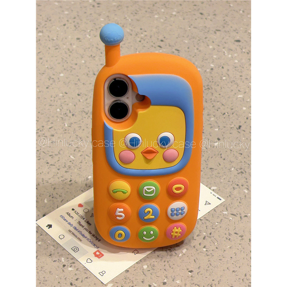 Ameigas Retro Chick Handset Case - 3D Cartoon Yellow Chicken Silicone Cover for iPhone