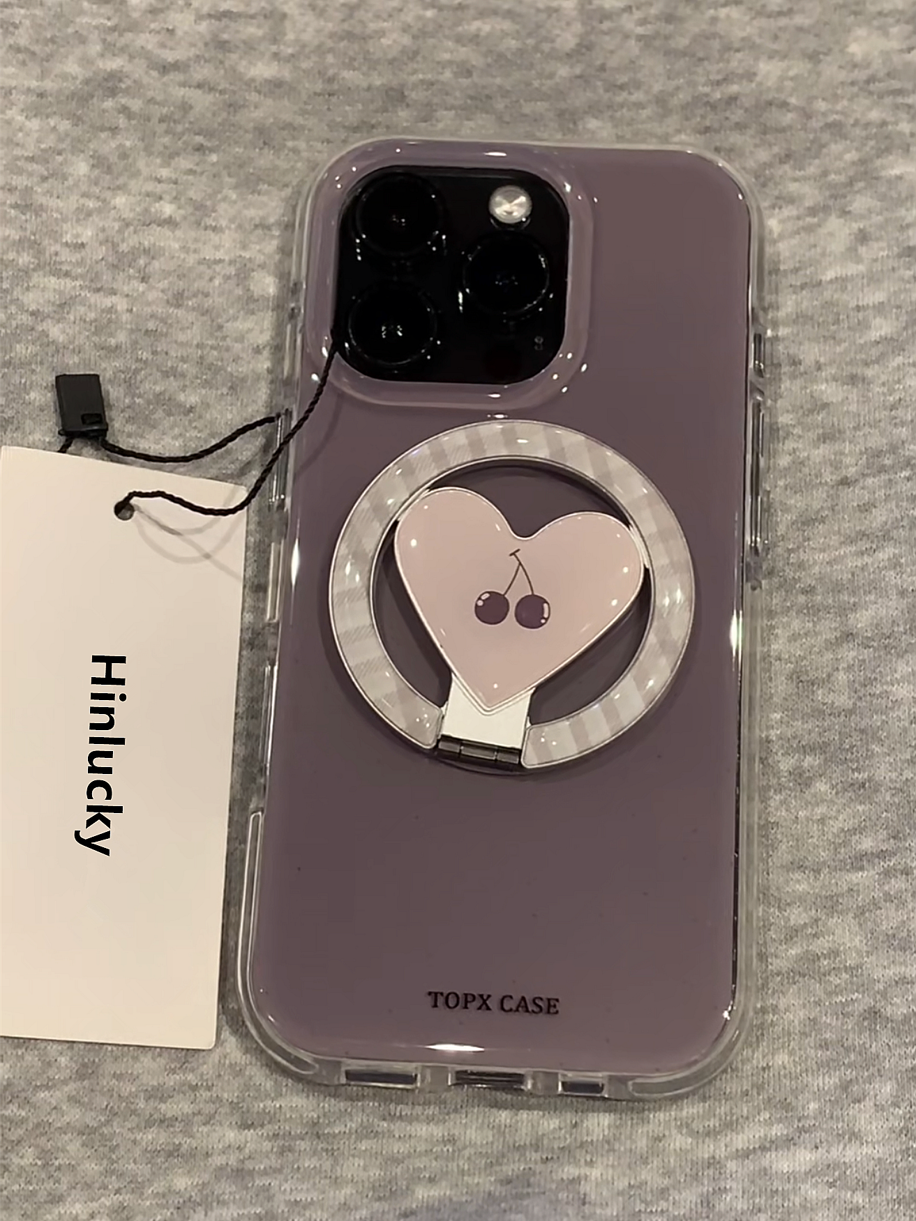 Ameigas Dusk Cherry Rotating Case - Smoky Lilac Heart & Cherry MagSafe 360° Stand Cover
