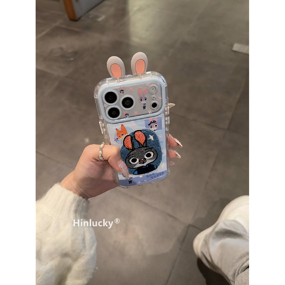 Ameigas Urban Duo Pop Case - 3D Ears Fox & Bunny Embroidery Cover for iPhone