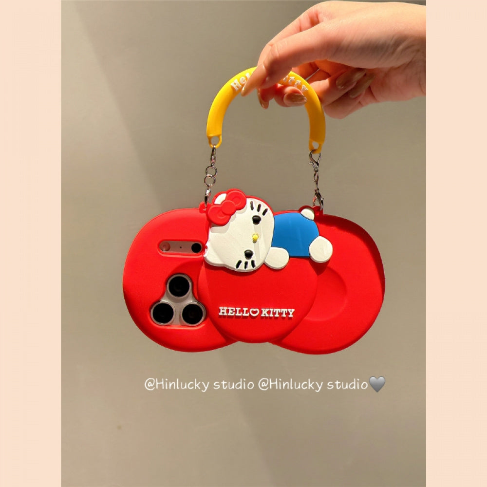 Ameigas Bow-Tie Kitty Strap Case - Red Ribbon Cat with Crossbody Strap Silicone Cover