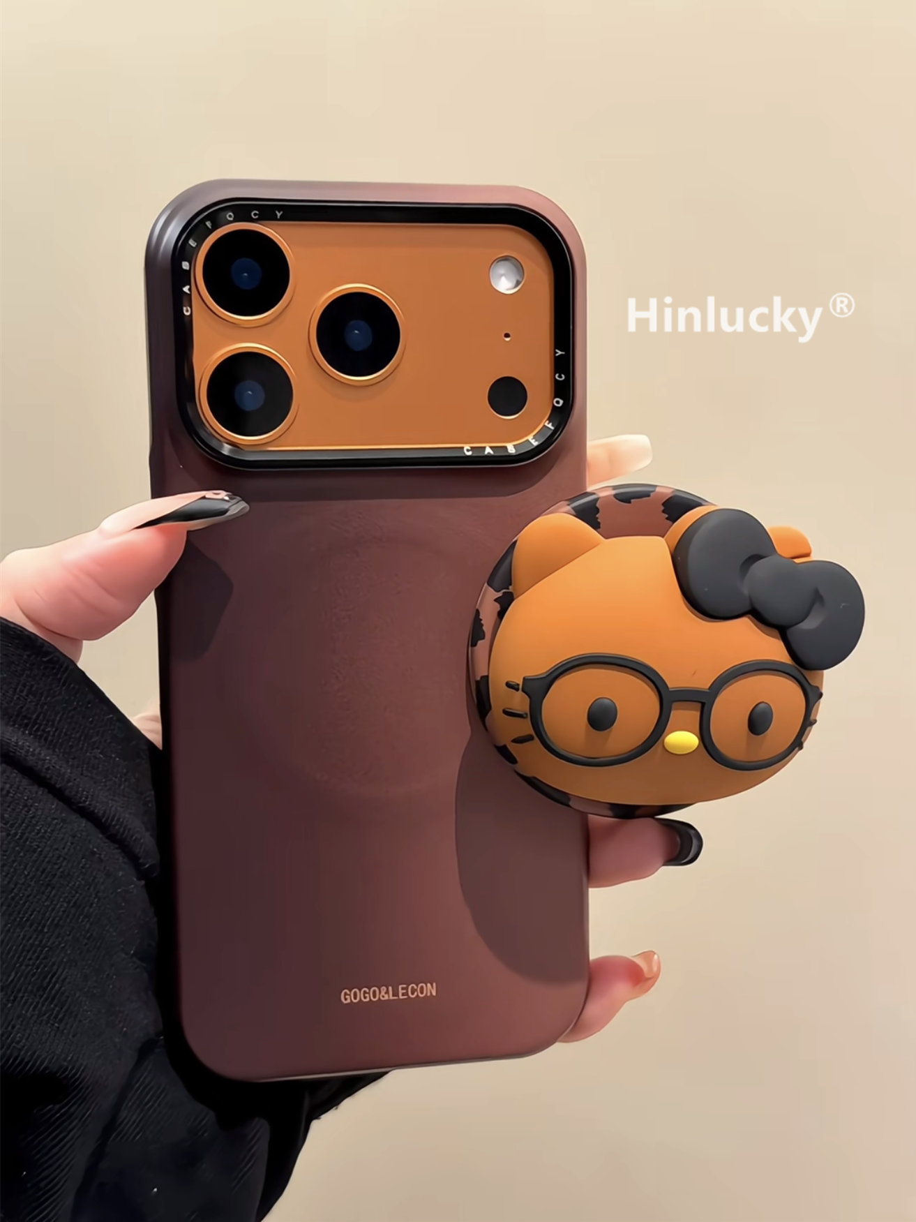 Ameigas Leather-Silhouette Case - Tan Gradient & Cat MagSafe Acrylic Cover