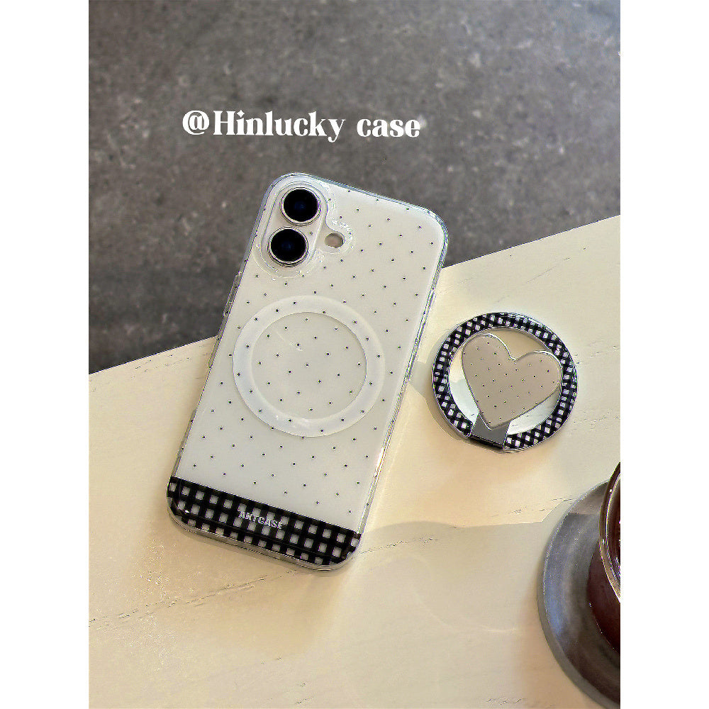 Ameigas Korean Ins Plaid Heart Polka Dot Magnetic Stand Phone Case