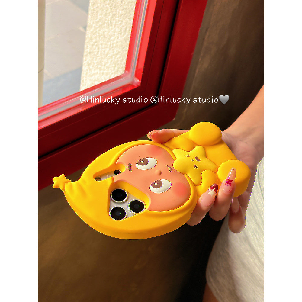 Ameigas Sunny Starfolk Case - 3D Cartoon Yellow Star Character Silicone Cover for iPhone