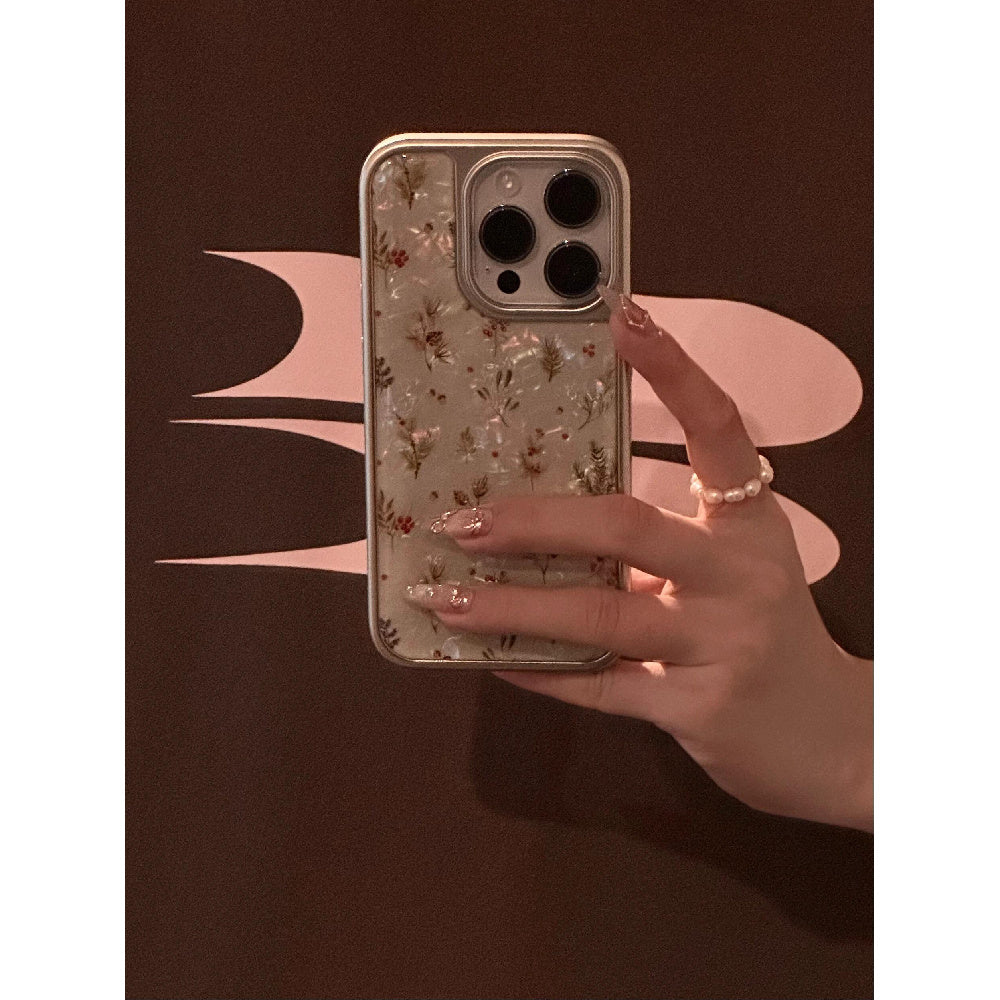 Ameigas Electroplated Shell Texture Floral Hard Case