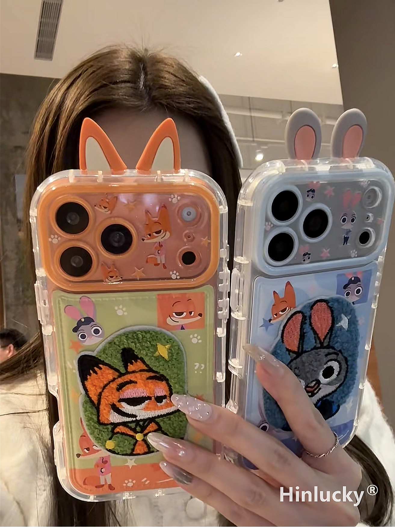 Ameigas Urban Duo Pop Case - 3D Ears Fox & Bunny Embroidery Cover for iPhone
