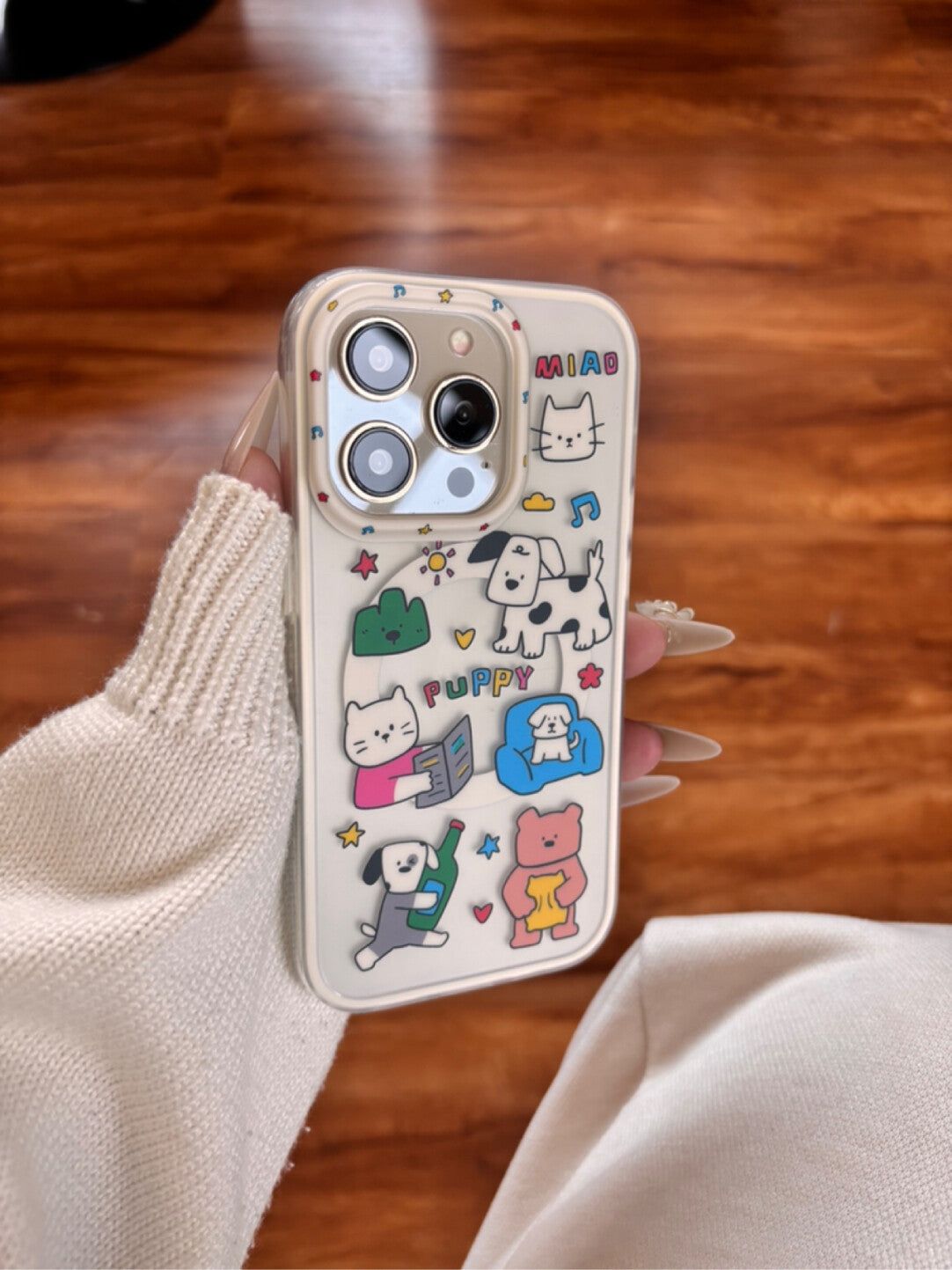 Ameigas Sunny Pals Case - Cartoon Dog & Cat Duo with MagSafe Frosted Cover