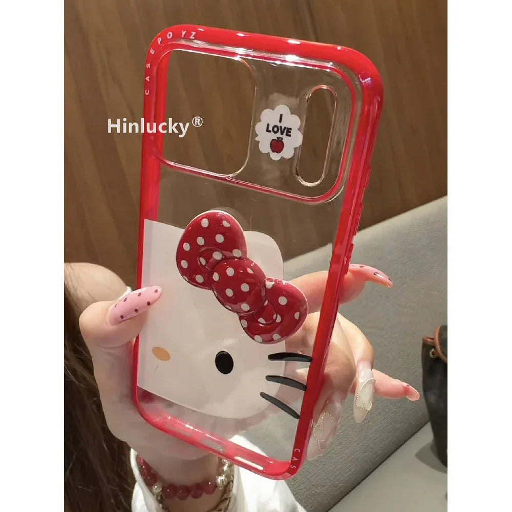 Ameigas Bow-Tie Purr Case - Polka Dot Red Ribbon Cat Acrylic Cover - Ameigas