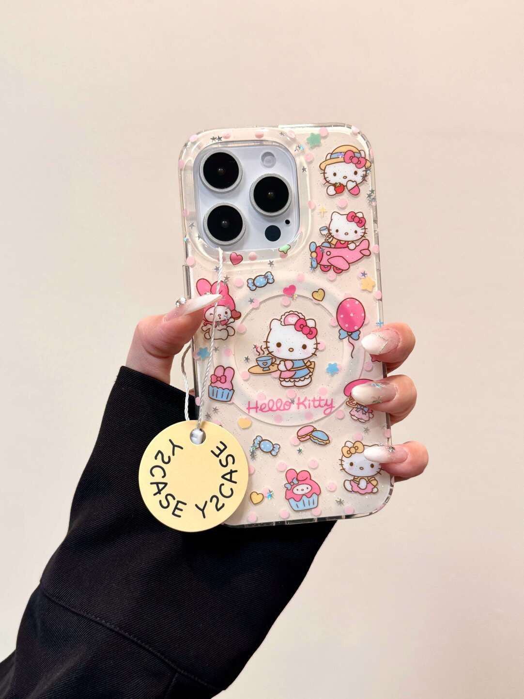 Ameigas Magnetic Maid Kitty Case - Cute Heart & Lace Design with Detachable Pearl Chain & 2-Layer IMD Protection