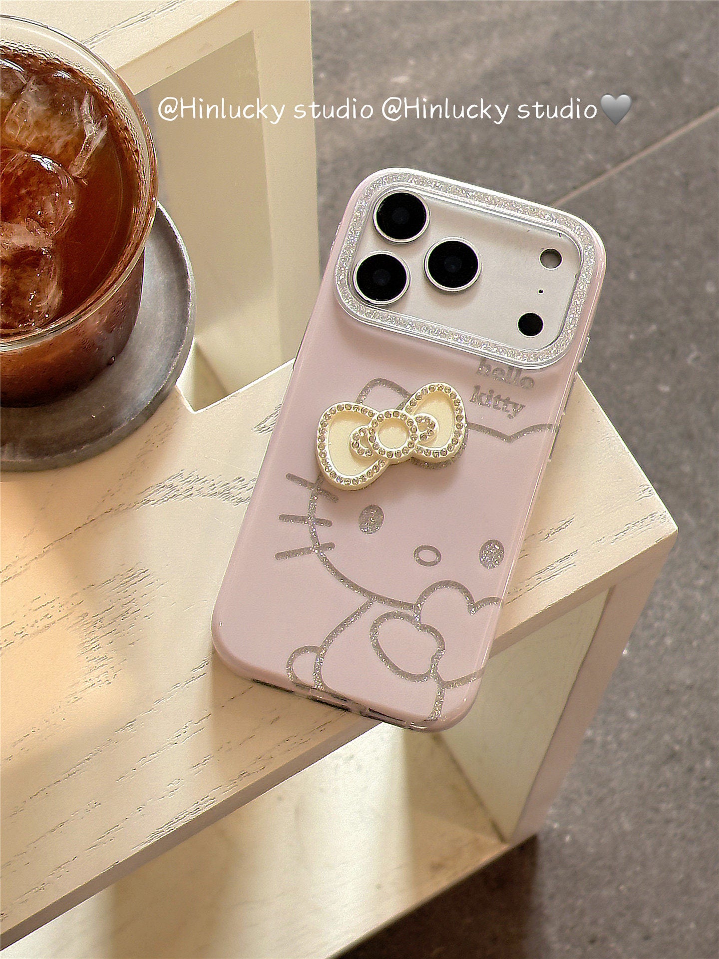 Ameigas Glitter Bow-Kitty Case - Pink Heart & Cat with MagSafe Pull-Ring
