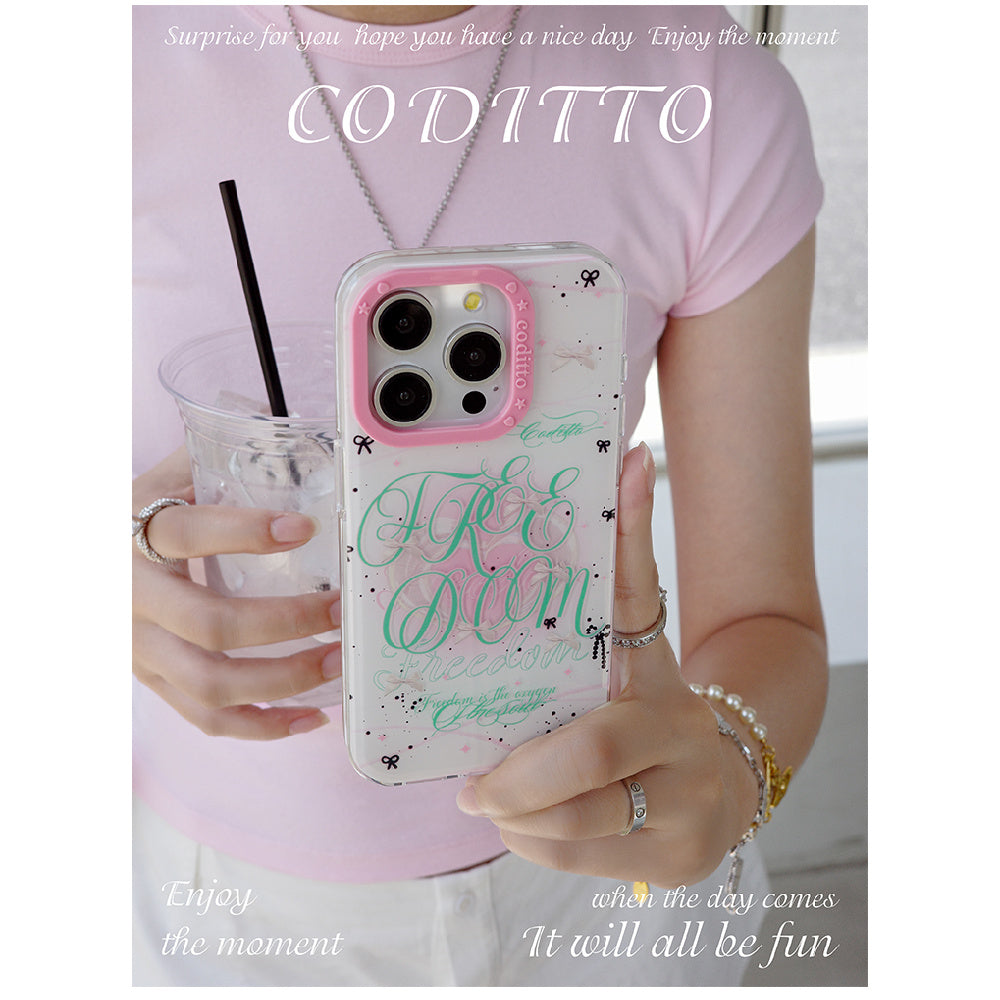 Ameigas Mint Garden Double-Layer Floral Case for iPhone 17 Pro Max / 16 Pro Max / 15 Pro / 14 / 13 – Ins Style Art Phone Cover