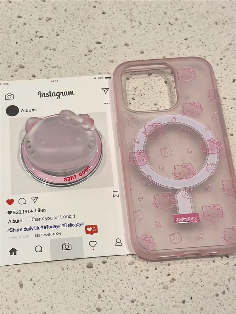 Ameigas Pink Cat Galaxy Acrylic Magnetic Stand Protective Case