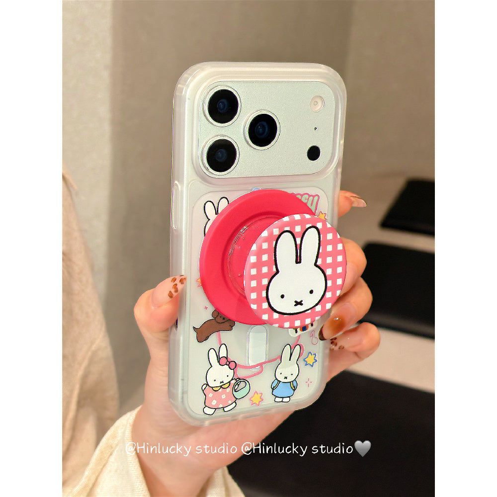 Ameigas Velvet-Hop Bunny Case - Cartoon Rabbit MagSafe Stand & Skin-Feel Cover