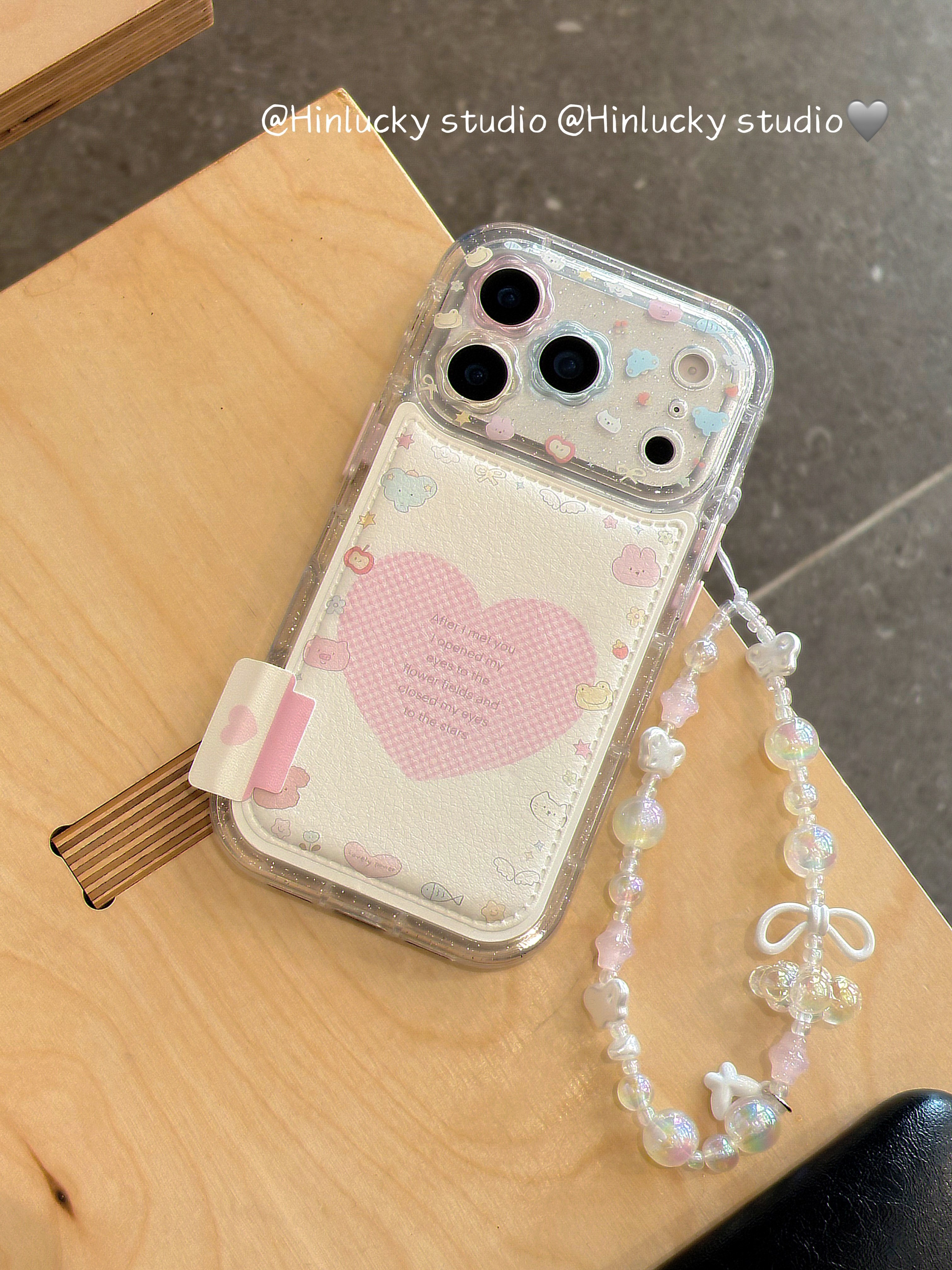 Ameigas Pink Love Beast Case - Playful Animal & Hearts with Detachable Chain