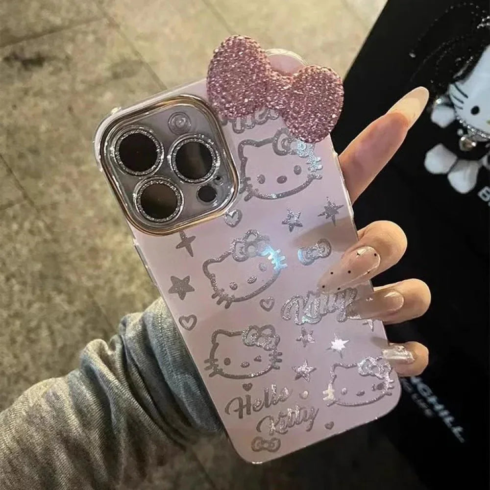 Ameigas Cute KT Cat 3D Crystal Bow Protective Phone Case - Ameigas