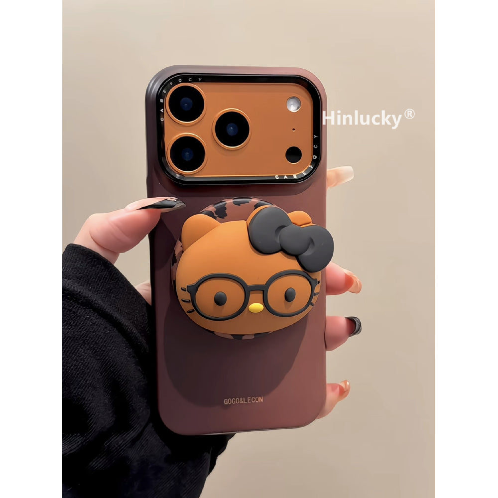 Ameigas Leather-Silhouette Case - Tan Gradient & Cat MagSafe Acrylic Cover