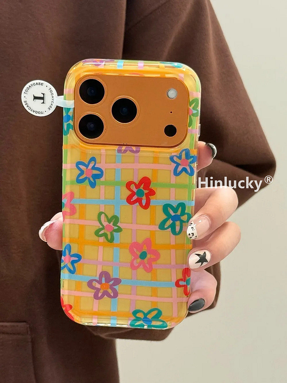 Ameigas INS Yellow Plaid Floral Dual-Layer Protective Phone Case
