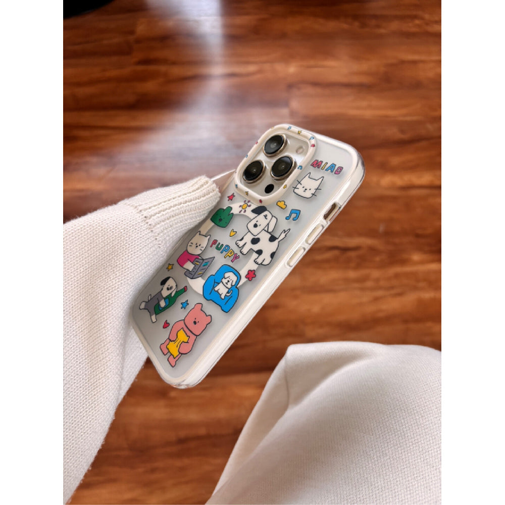 Ameigas Sunny Pals Case - Cartoon Dog & Cat Duo with MagSafe Frosted Cover