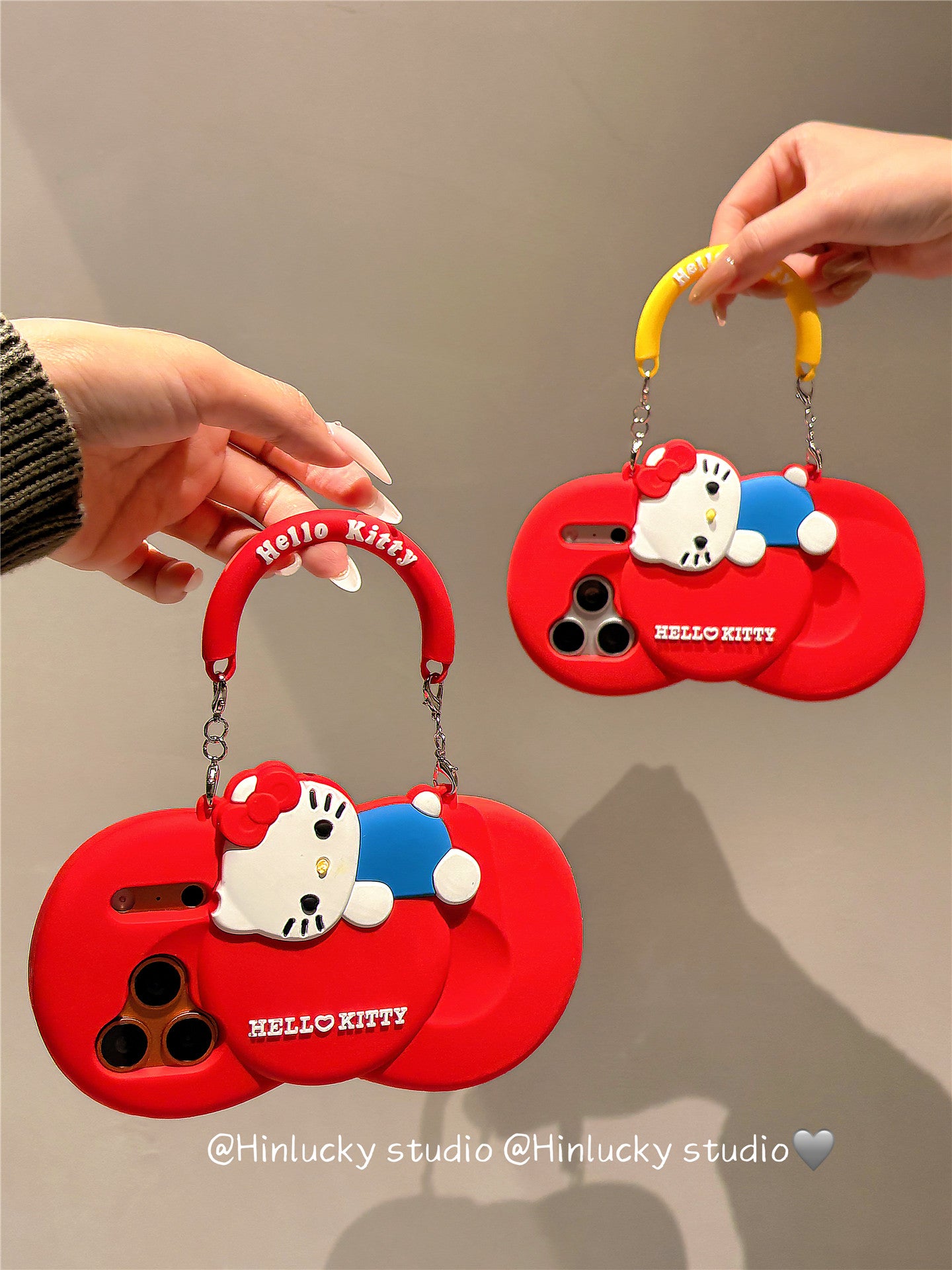 Ameigas Bow-Tie Kitty Strap Case - Red Ribbon Cat with Crossbody Strap Silicone Cover