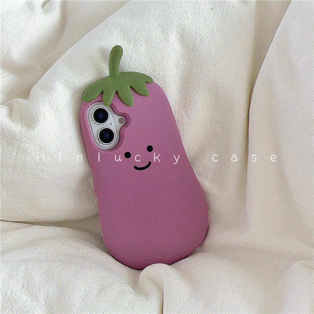 Ameigas Smirking Eggplant Case - Purple Emoji Silicone Cover for iPhone