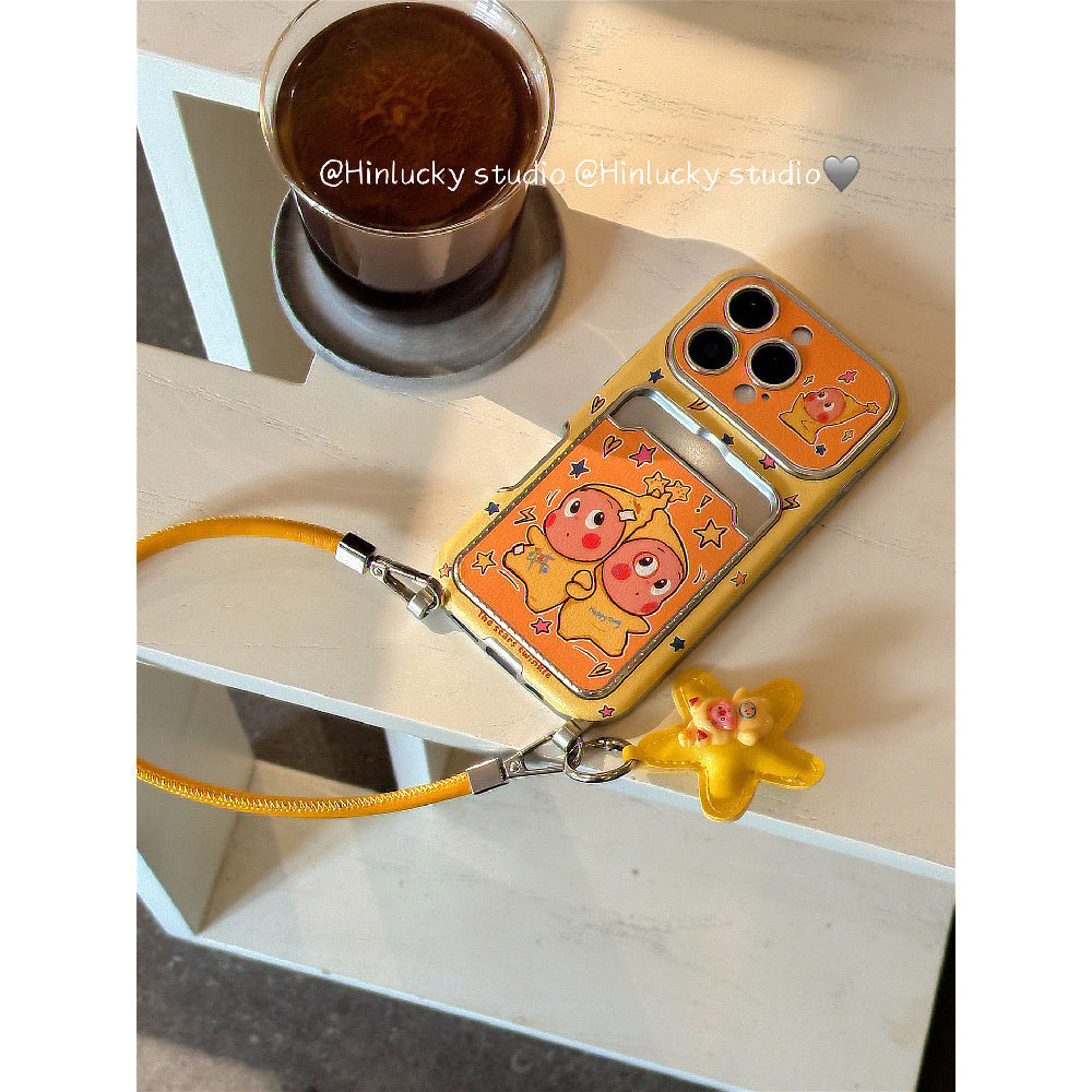 Ameigas Starry Window Case - Soft Cartoon Boy on Leather with ID Slot & Strap