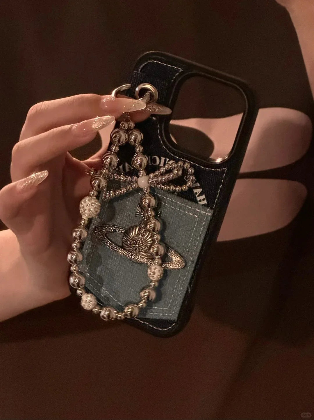 Ameigas Denim Planet Card Case - Ins Style Burlap & Celestial Print with Wallet Function - Ameigas