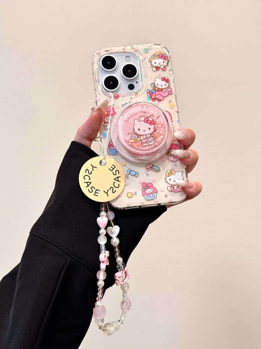 Ameigas Magnetic Maid Kitty Case - Cute Heart & Lace Design with Detachable Pearl Chain & 2-Layer IMD Protection