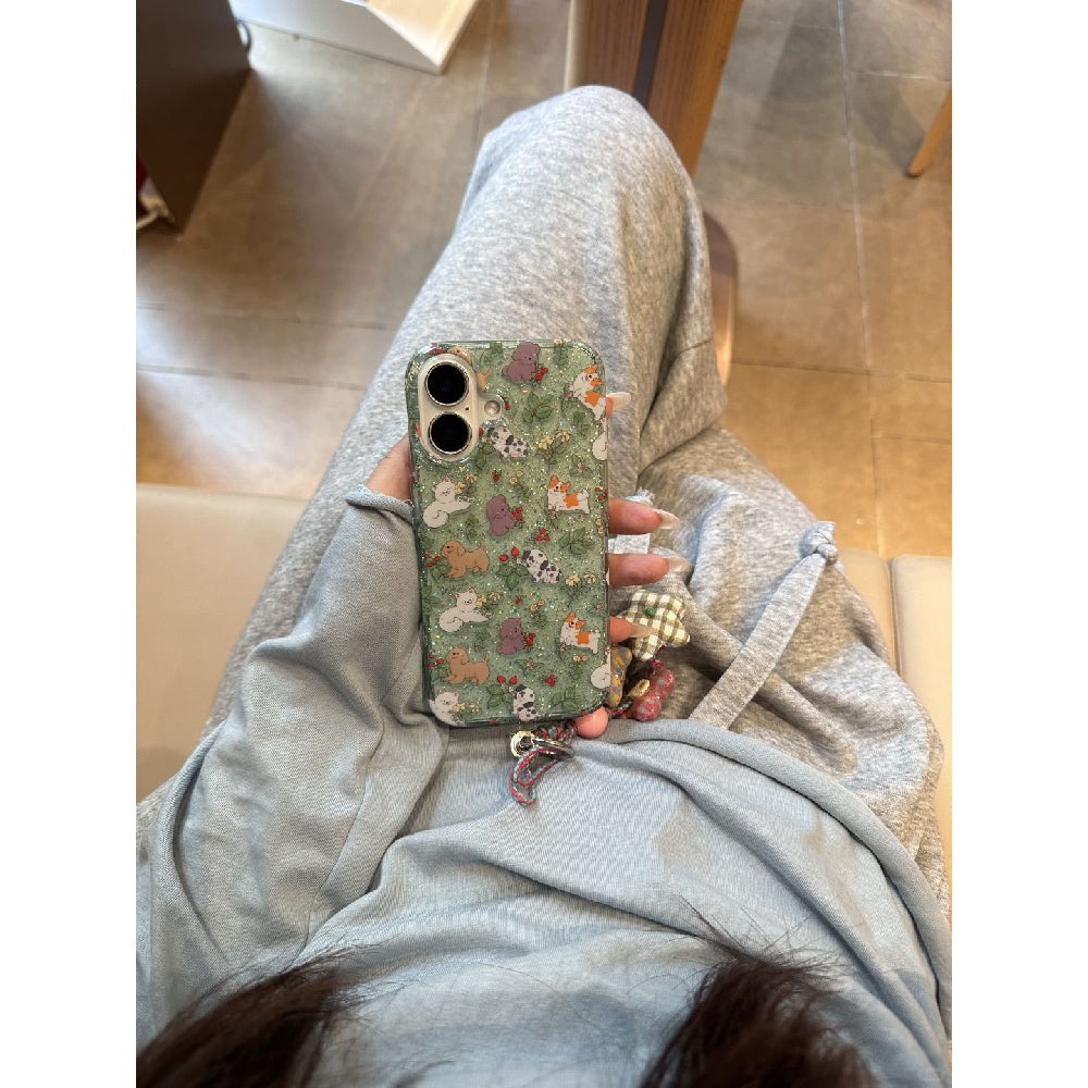 Ameigas Glitter Garden Case - Sparkling Floral & Animal Design with Anti-Yellowing Guard & Detachable Wrist Lanyard