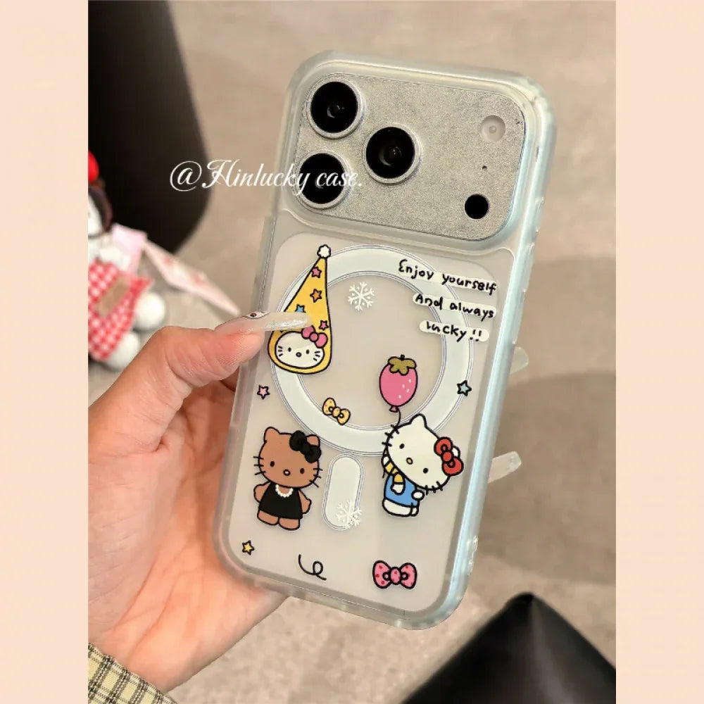 Ameigas Berry Balloon Kitty Case - Strawberry Cat & Balloon MagSafe Velvet Cover - Ameigas