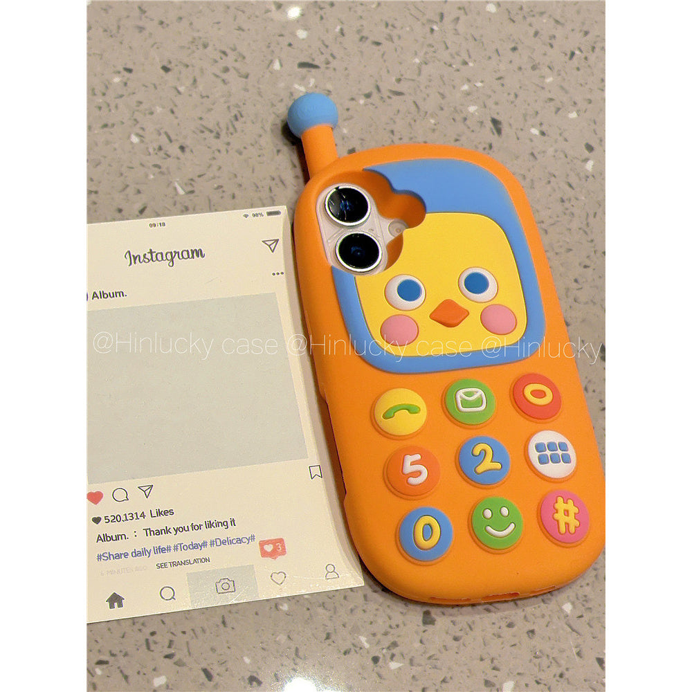 Ameigas Retro Chick Handset Case - 3D Cartoon Yellow Chicken Silicone Cover for iPhone