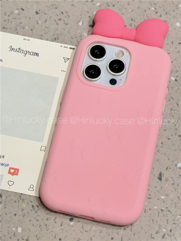 Ameigas Puff Bow Bliss Case - 3D Pink Bow Silicone Cover for iPhone