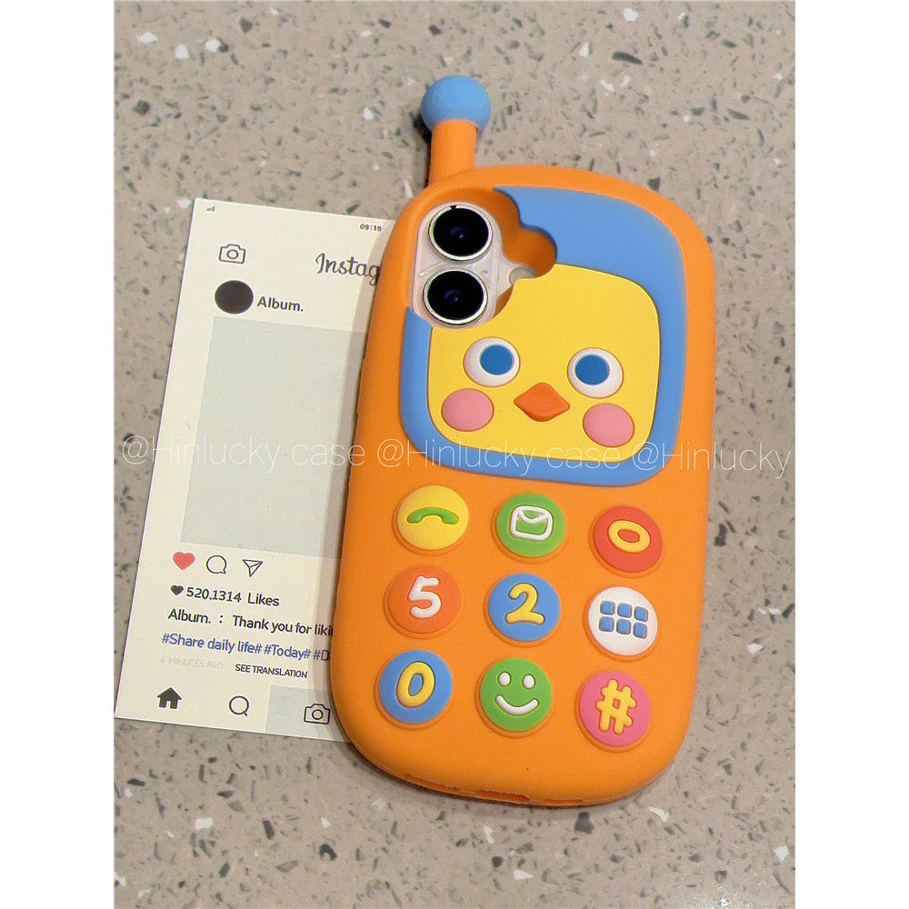 Ameigas Retro Chick Handset Case - 3D Cartoon Yellow Chicken Silicone Cover for iPhone