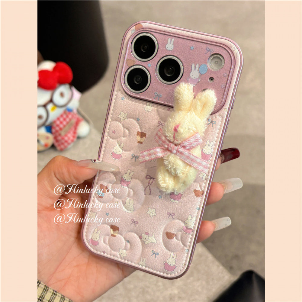 Ameigas Dreamy Bunny Strap Case - Plush Starry Rabbit with Detachable Lanyard Cover