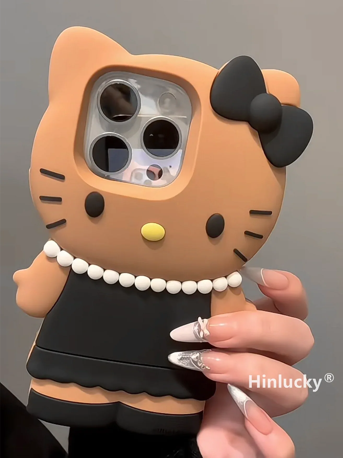 Ameigas Couture Kitty Case - Black Dress & Leather Cat Silicone Cover - Ameigas