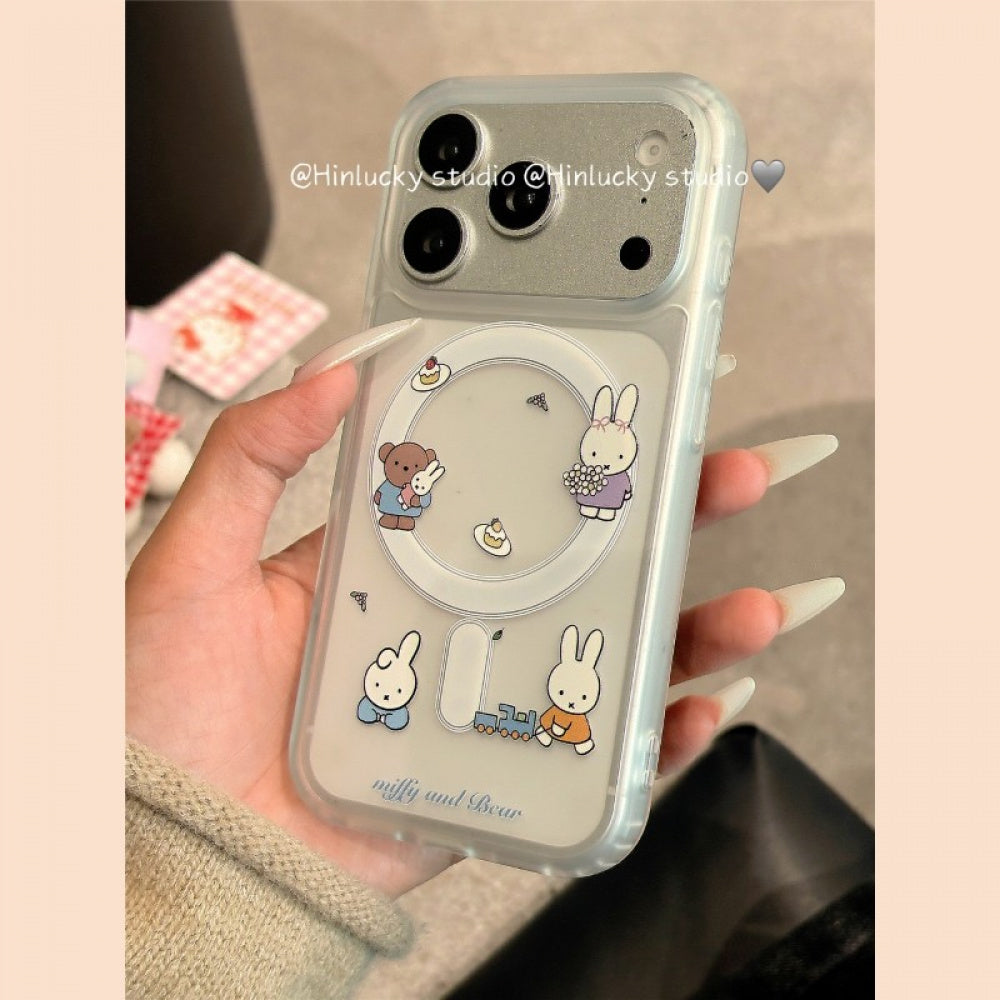 Ameigas Frosted Bunny Case - Miffy-Inspired MagSafe Cover with Pull-Ring Stand