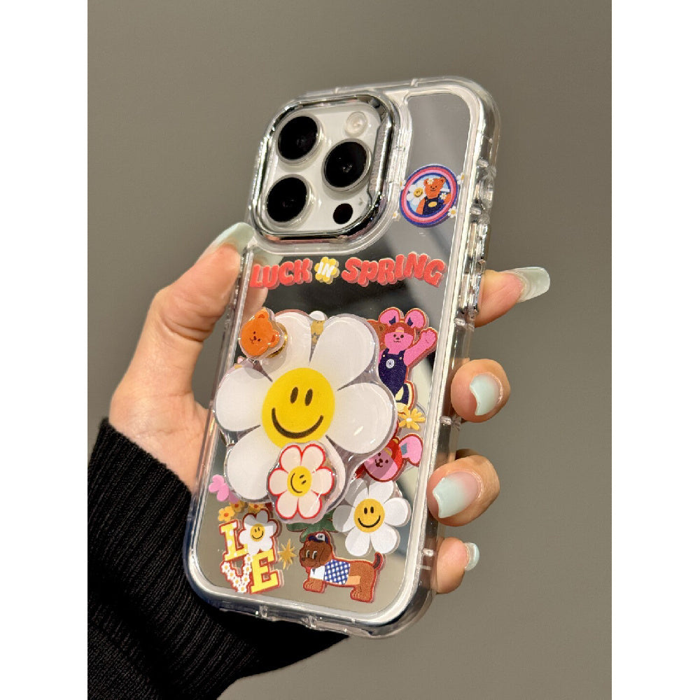 Ameigas Mirror Sunflower Bear Case - Reflective Design with Flip-Out Stand & Soft Protection