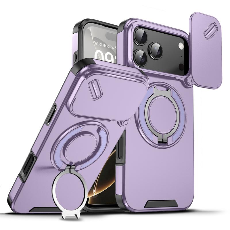 Ameigas Slide Camera Cover Rugged Phone Case with Ring Stand