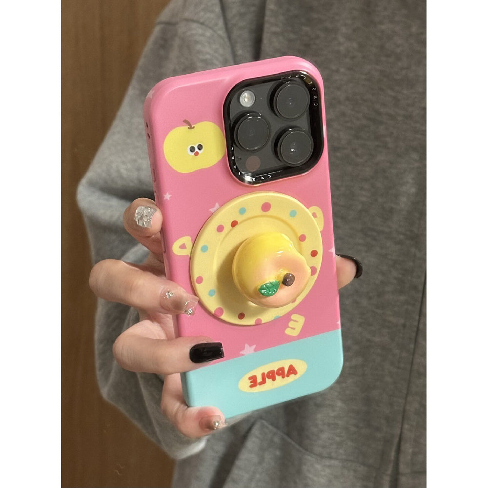 Ameigas Plaid & Palm Case - Yellow Checkered Design with Coconut Print, Detachable Kickstand & Magnetic Lock