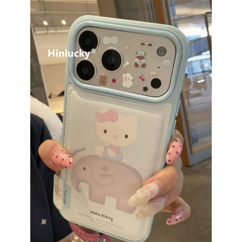 Ameigas Kitty & Ellie Adventure Case - Cat on Elephant Vegan Leather Cover for iPhone