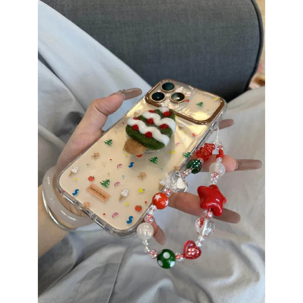 Ameigas Christmas Plush Case - Full-Screen Tree, Gingerbread & Snowflake Design with Clear Soft-Grip & Flip-Out Stand - Ameigas