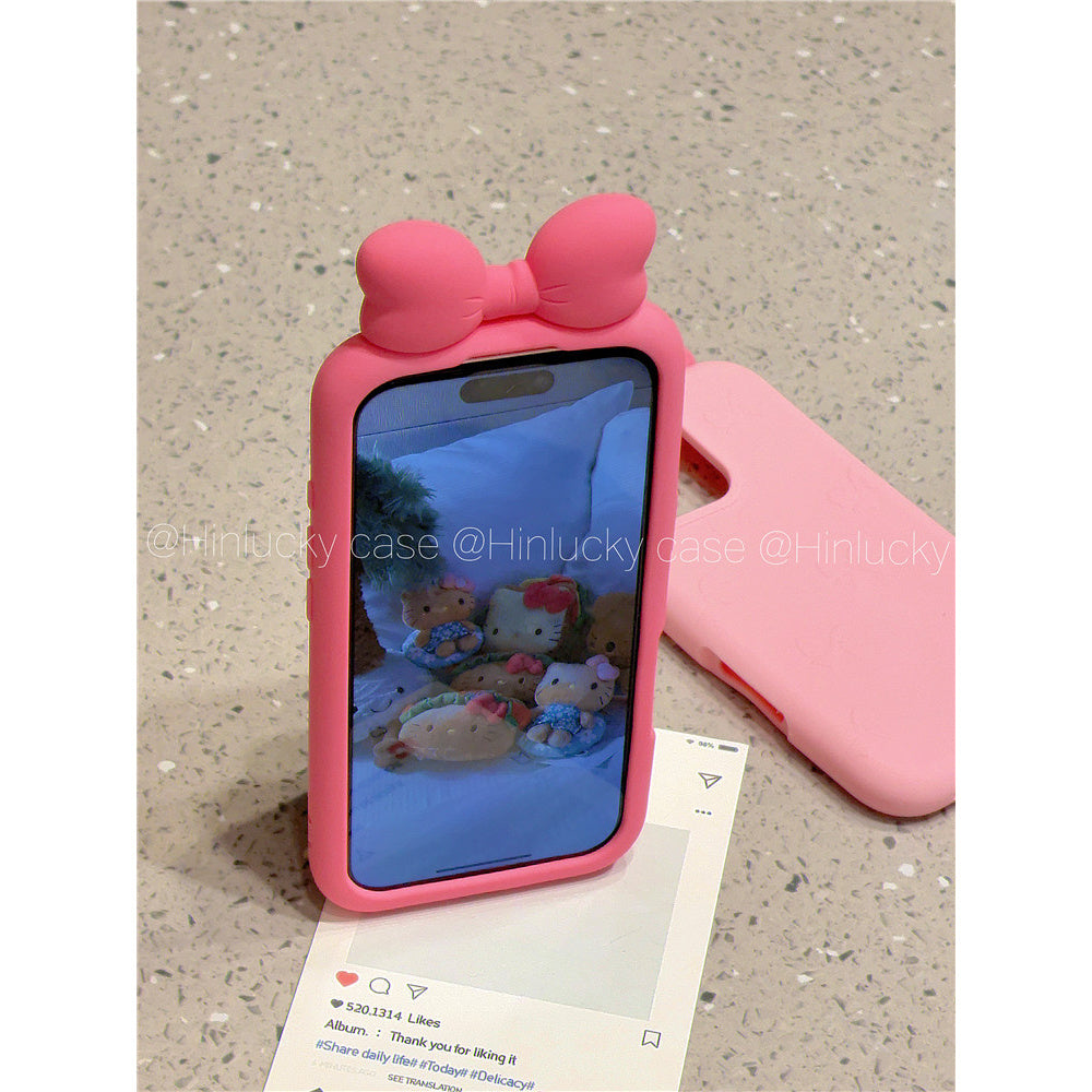 Ameigas Puff Bow Bliss Case - 3D Pink Bow Silicone Cover for iPhone