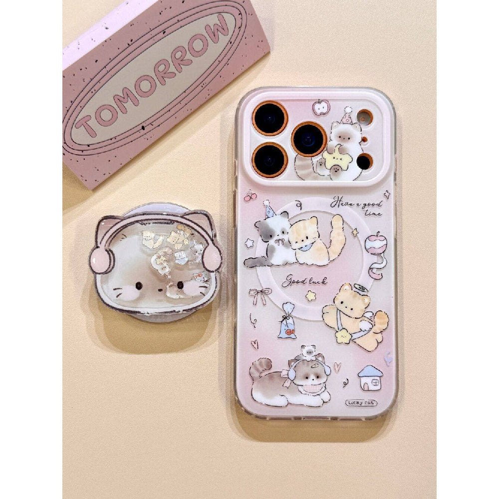 Ameigas Pink Gradient Cat Dual-Layer Magnetic Stand Phone Case