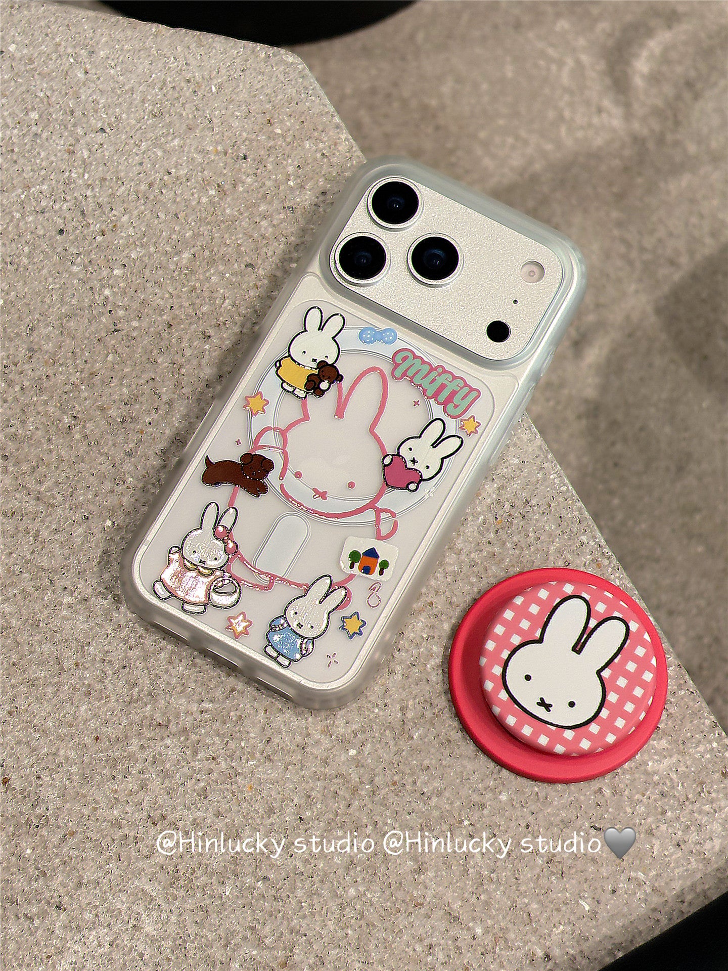 Ameigas Velvet-Hop Bunny Case - Cartoon Rabbit MagSafe Stand & Skin-Feel Cover